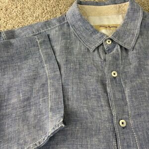 Tommy Bahama Mens Blue Linen Short Sleeve Button Up Shirt Casual‎ Career Large